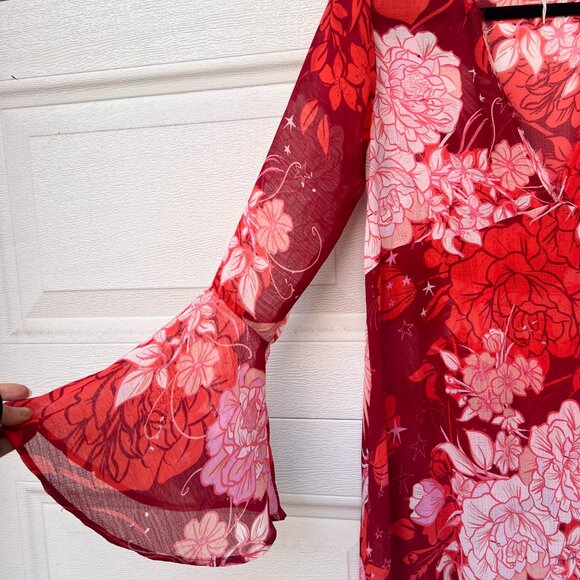 Free People Moroccan Roll Floral Bell Sleeve V Neck Maxi Dress - Small - Picture 5 of 9